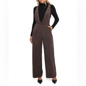 Petal & Pup Yvette Wide-Leg Jumpsuit Brown Houndstooth | Modern Tailored Chic